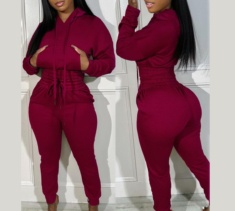 VVZ Women's Shirred Waist Tracksuit Set