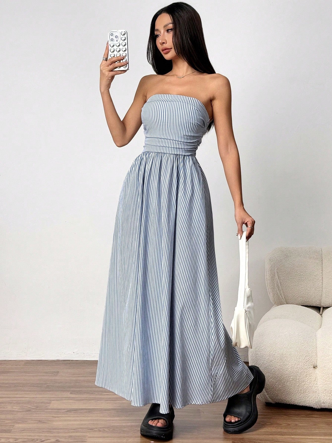 VVZ Women's Striped Strapless Dress