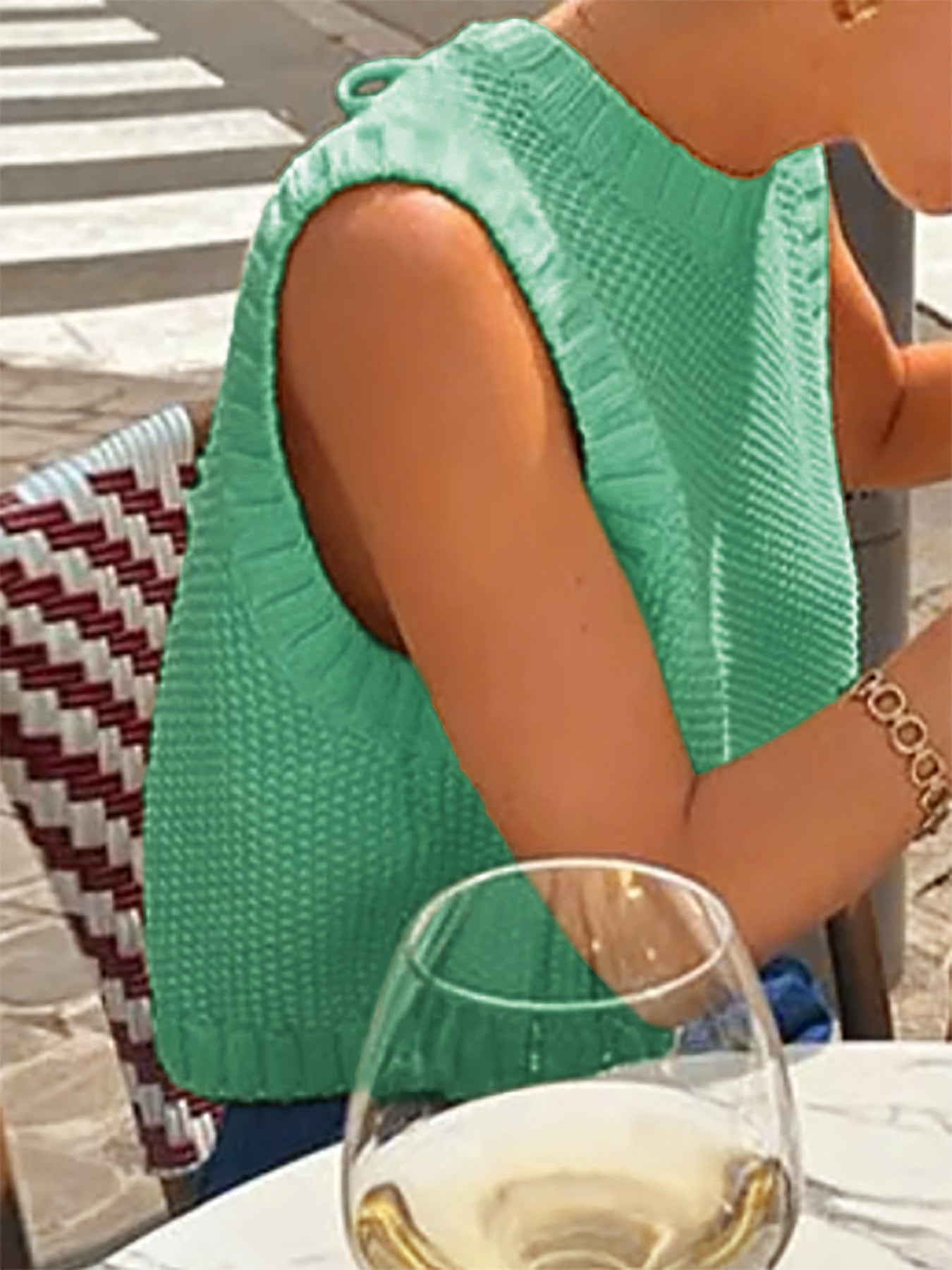 VVZ Women's Solid-Color Sweater Vest with Back Slit and Tie Detail