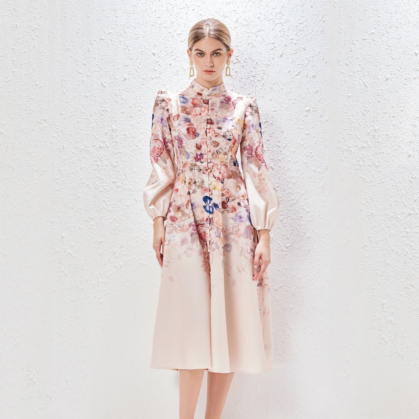 VVZ Belted Balloon Sleeve Floral Dress