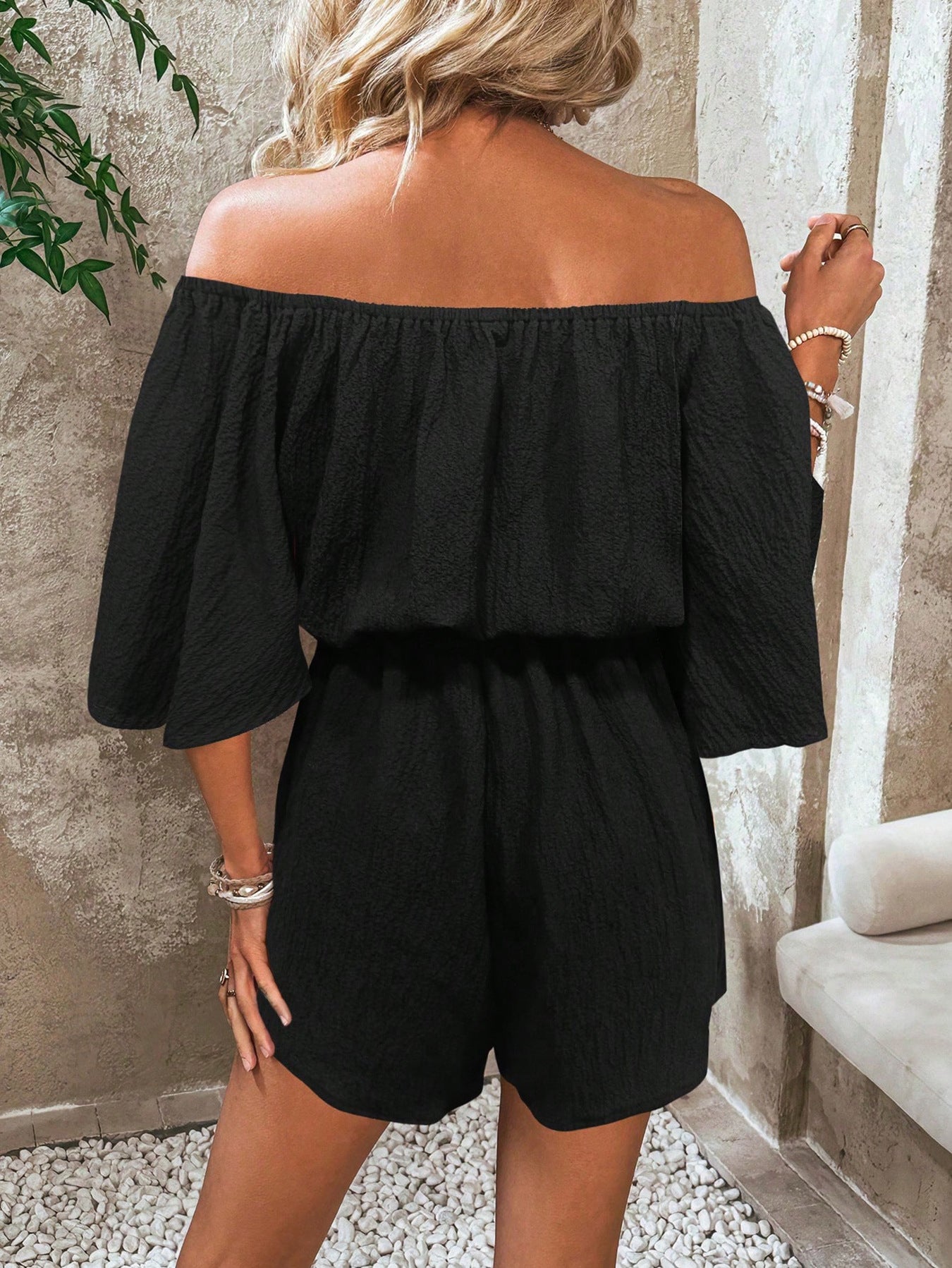 VVZ Women's Printed Off-Shoulder Tie-Waist Romper