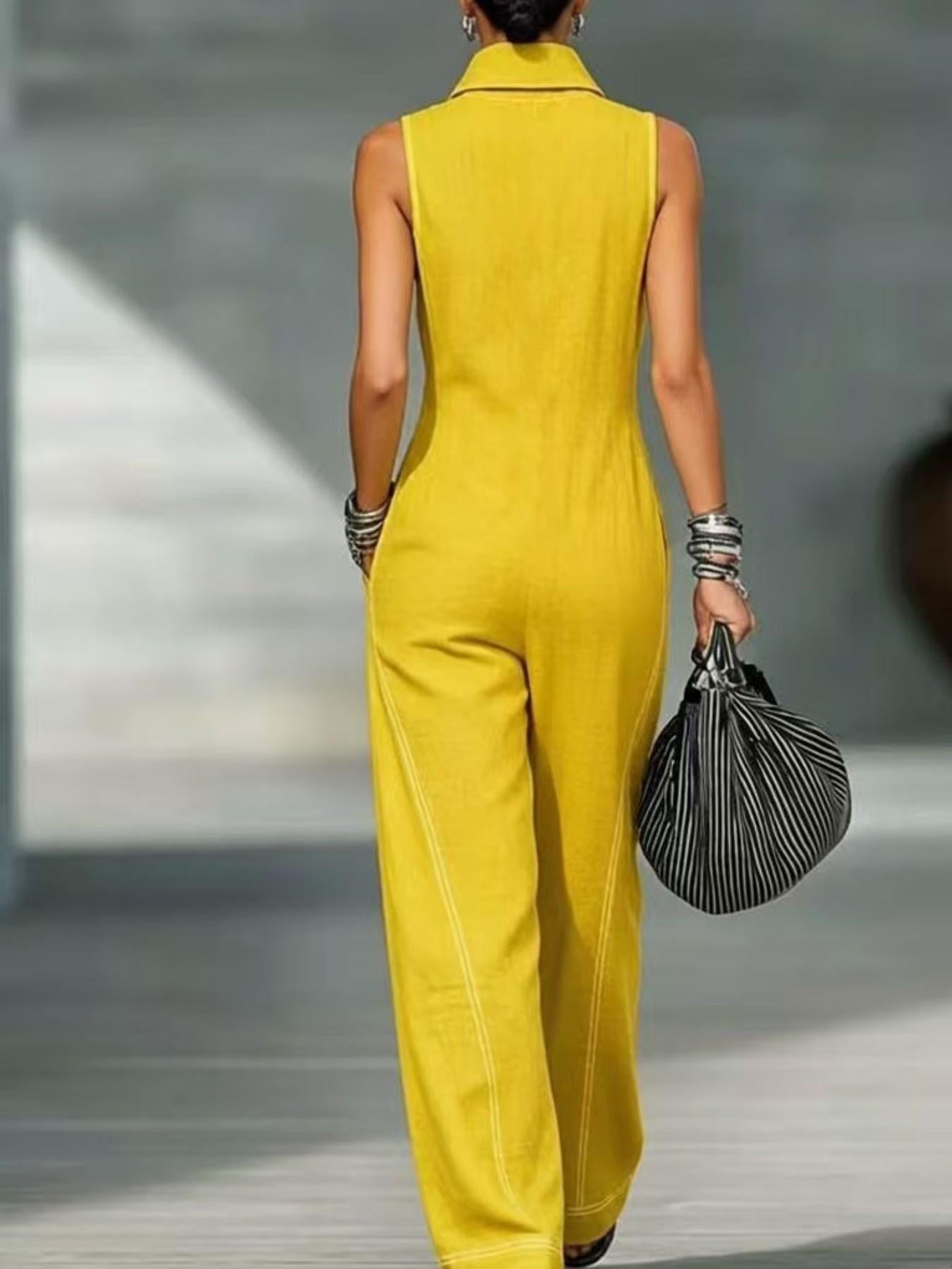VVZ Women's Stand-Collar Sleeveless Loose-Fit Casual Jumpsuit