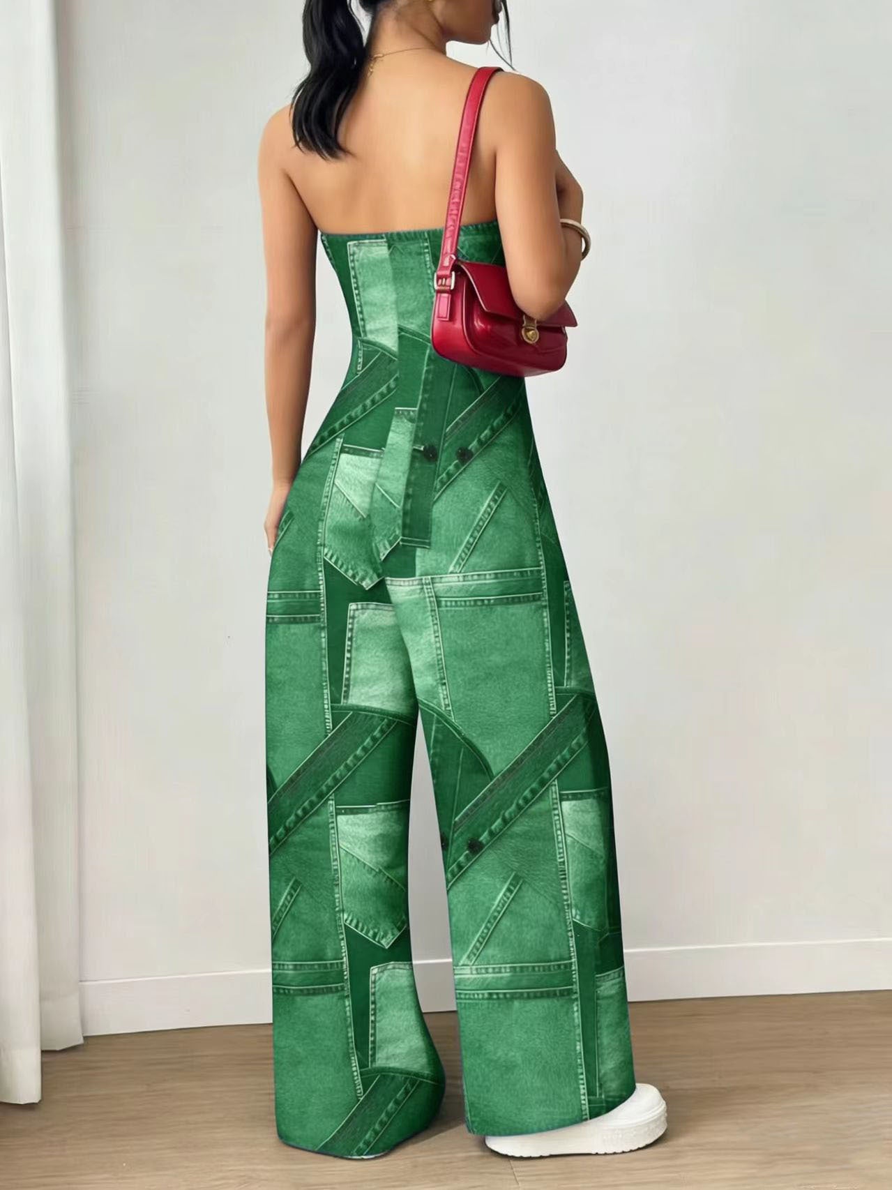 VVZ Trendy Faux-Denim Print Jumpsuit
