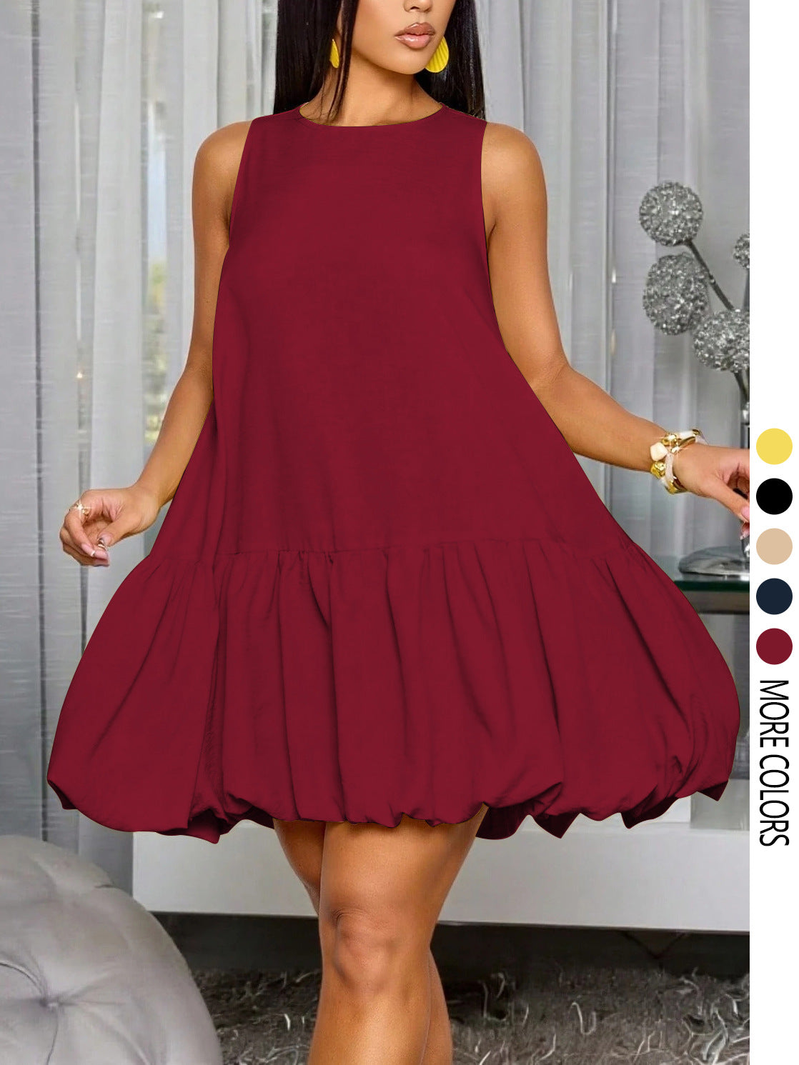 VVZ Sleeveless round-neck puff-sleeve dress