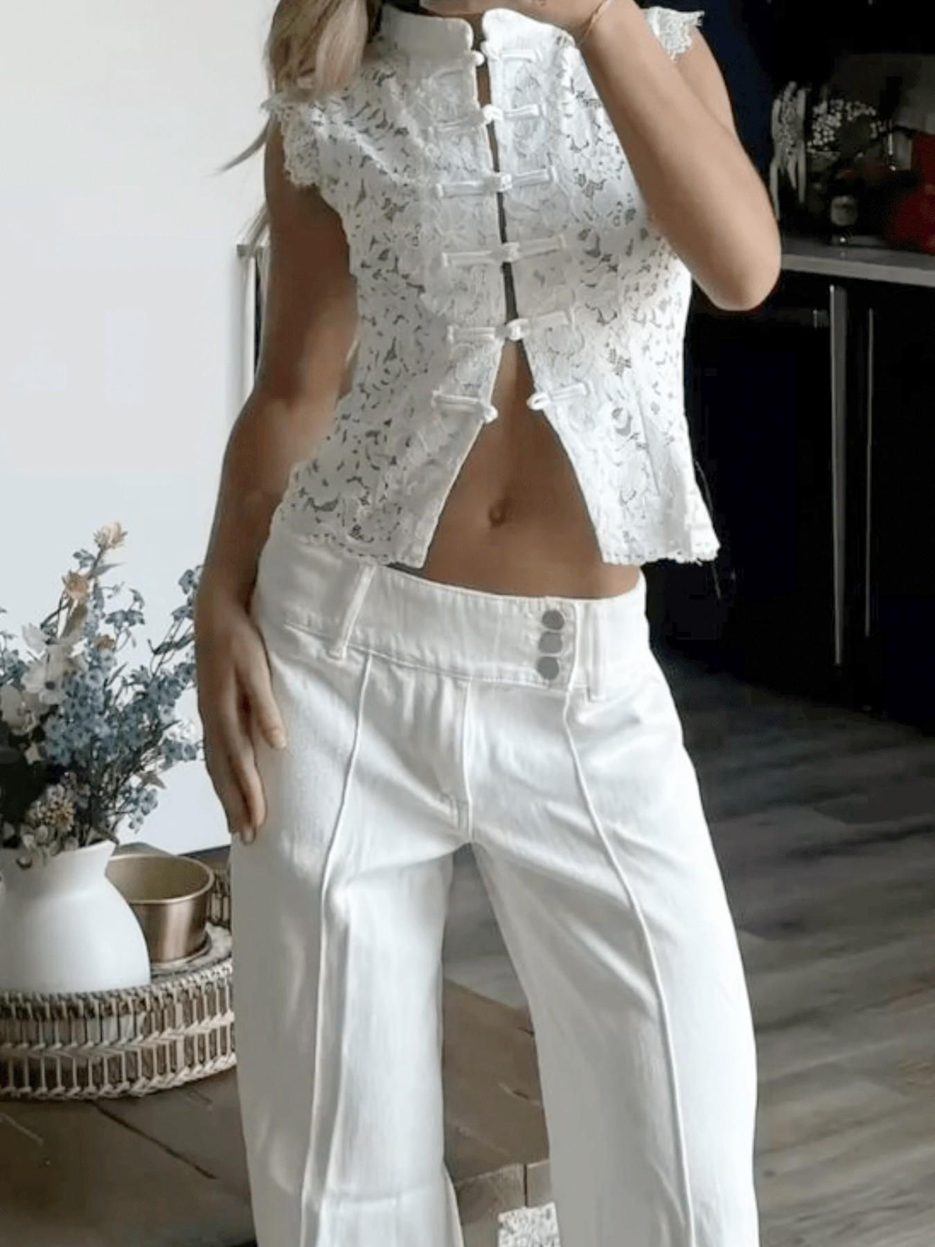 VVZ Women's Summer Lace Stand-Collar Top