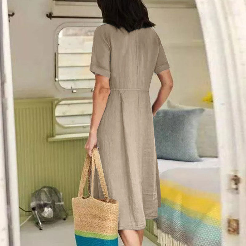 VVZ Women's Mid-Length Cotton-Linen Dress