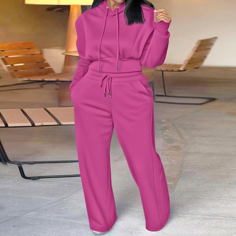 VVZ Hooded Long Sleeve Sweatshirt and Casual Wide Leg Sweatpants Set