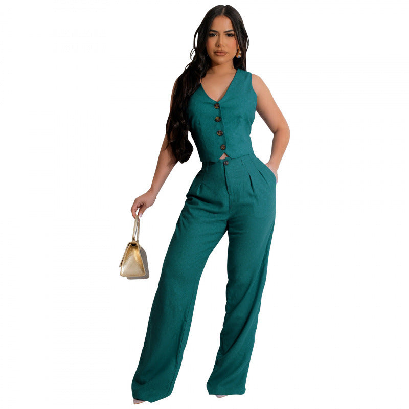 VVZ Women's fitted cropped tank top and high-waisted trousers
