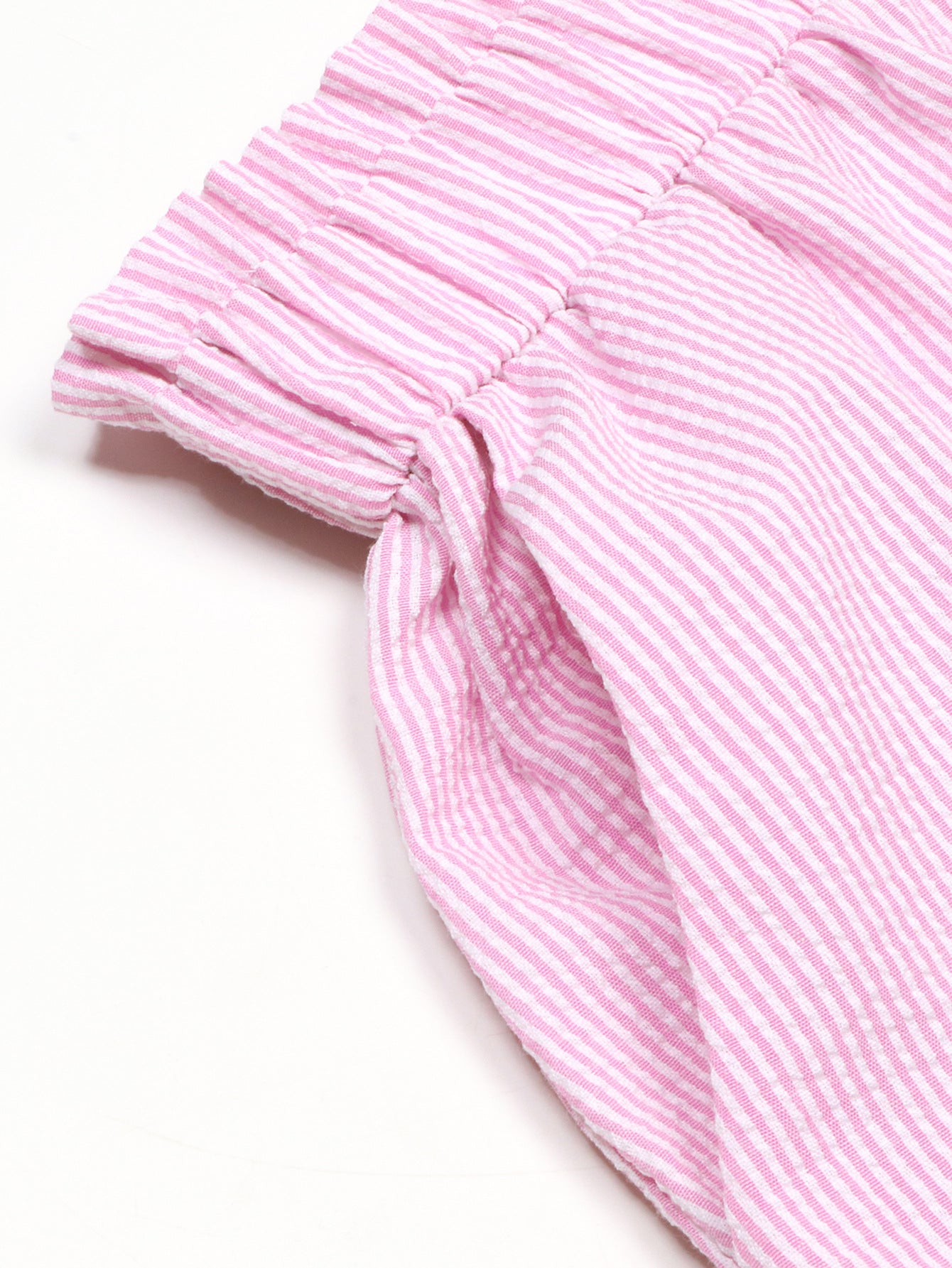 VVZ Striped long-sleeve puff-sleeve ruffled shirt and shorts