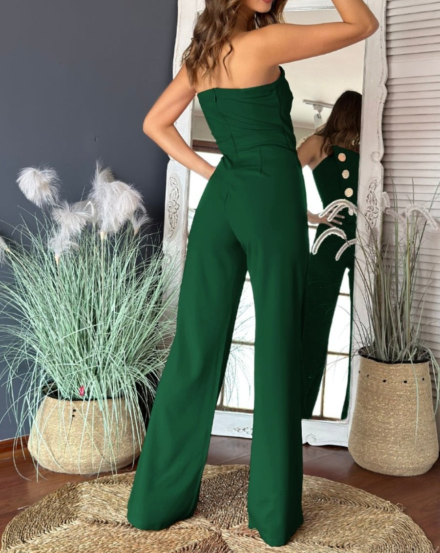 VVZ Women's Sexy Strapless Flared Jumpsuit
