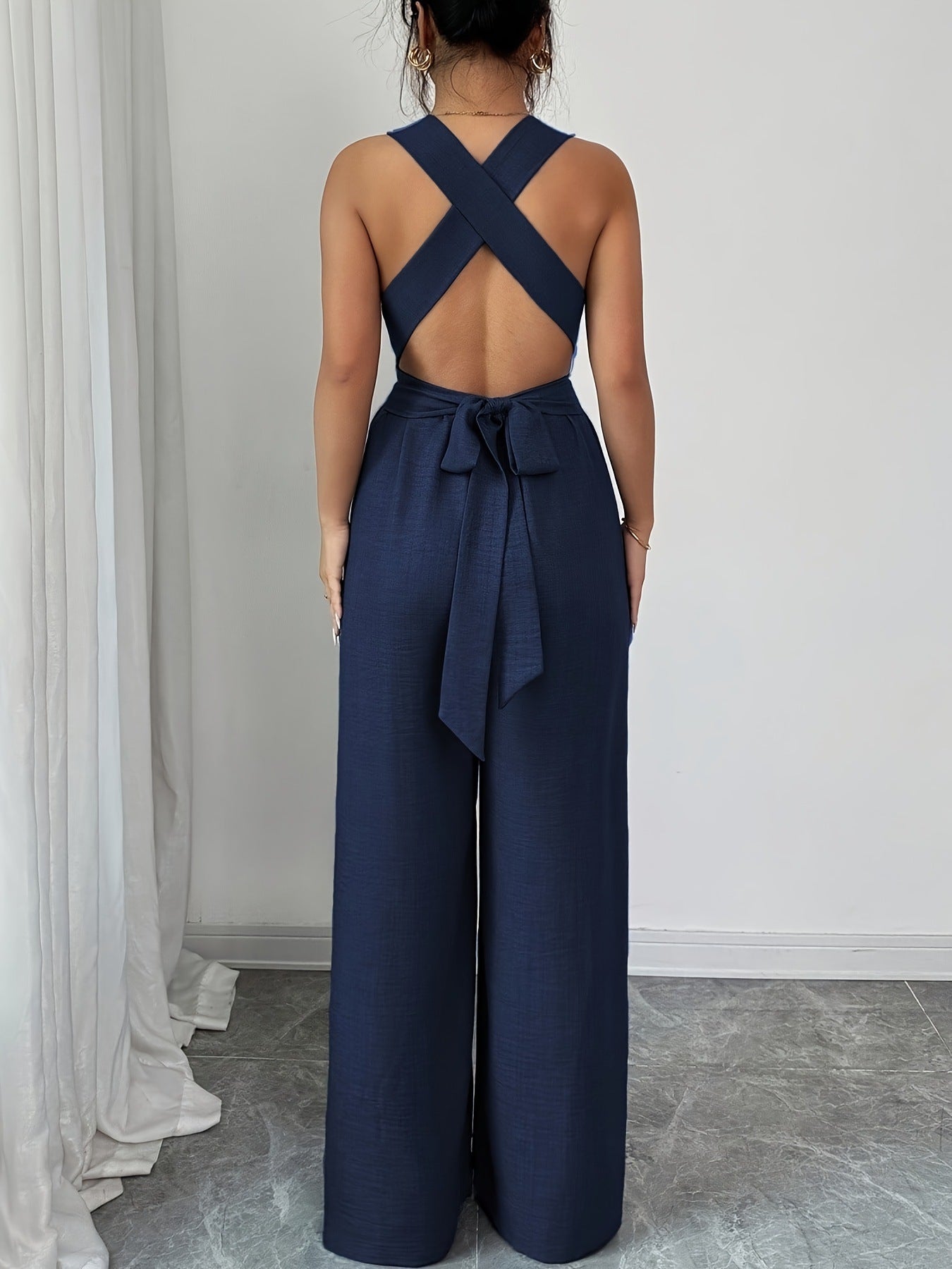 VVZ V-Neck, Tie-Waist, Wide-Leg Jumpsuit