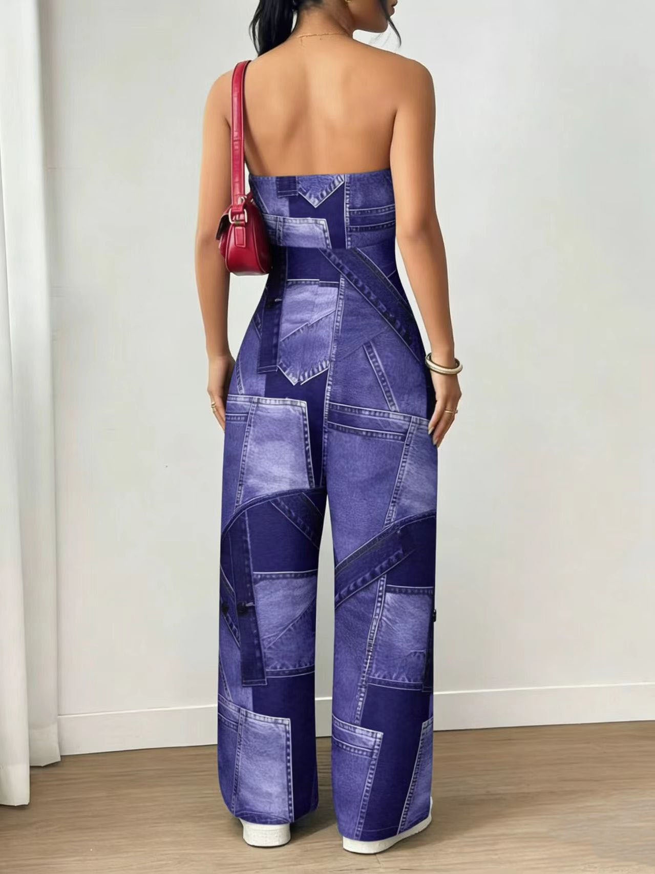 VVZ Trendy Faux-Denim Print Jumpsuit