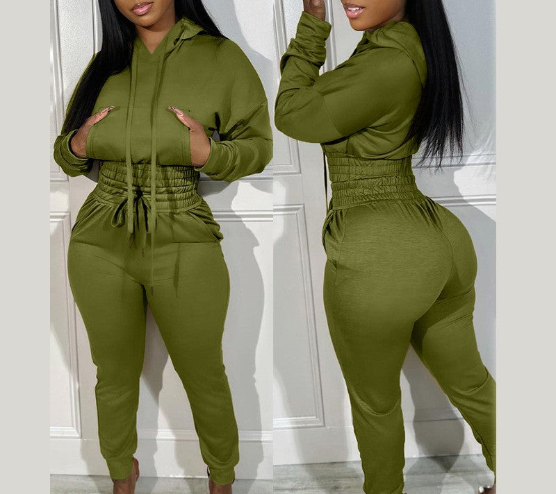 VVZ Women's Shirred Waist Tracksuit Set