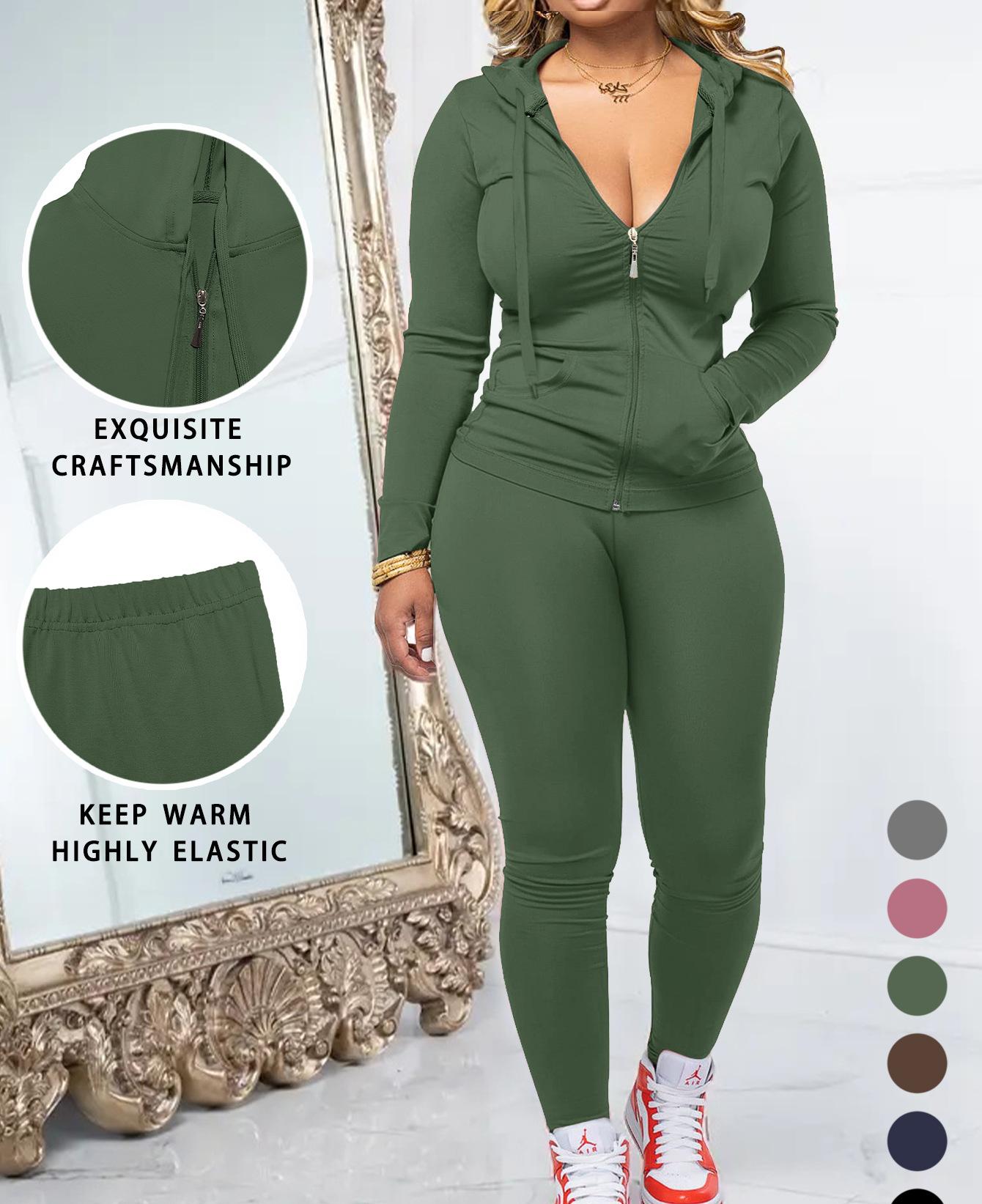 VVZ Women Casual Zip Up Hoodie & Fitness Yoga Jogger Set