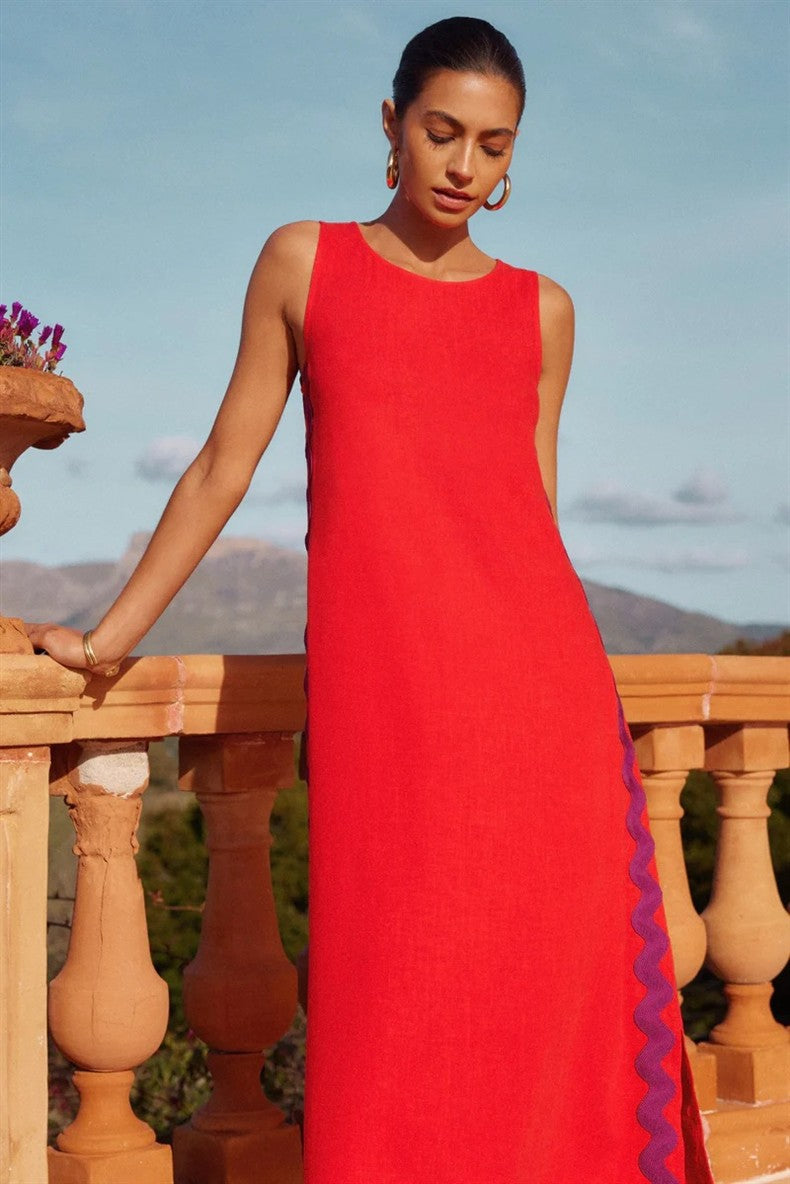 VVZ Casual Sleeveless Deep V-Neck Maxi Dress