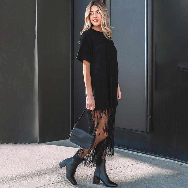 VVZ Women's Black Loose-Fit T-Shirt Maxi Dress