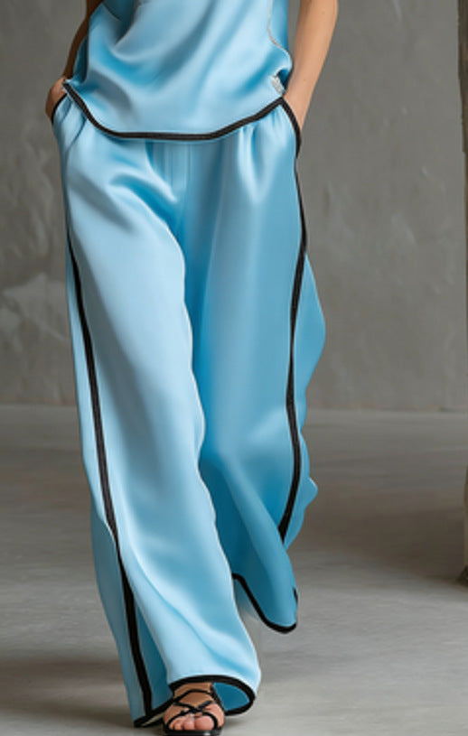 VVZ Women's Color-Block Piping V-Neck Loungewear Set