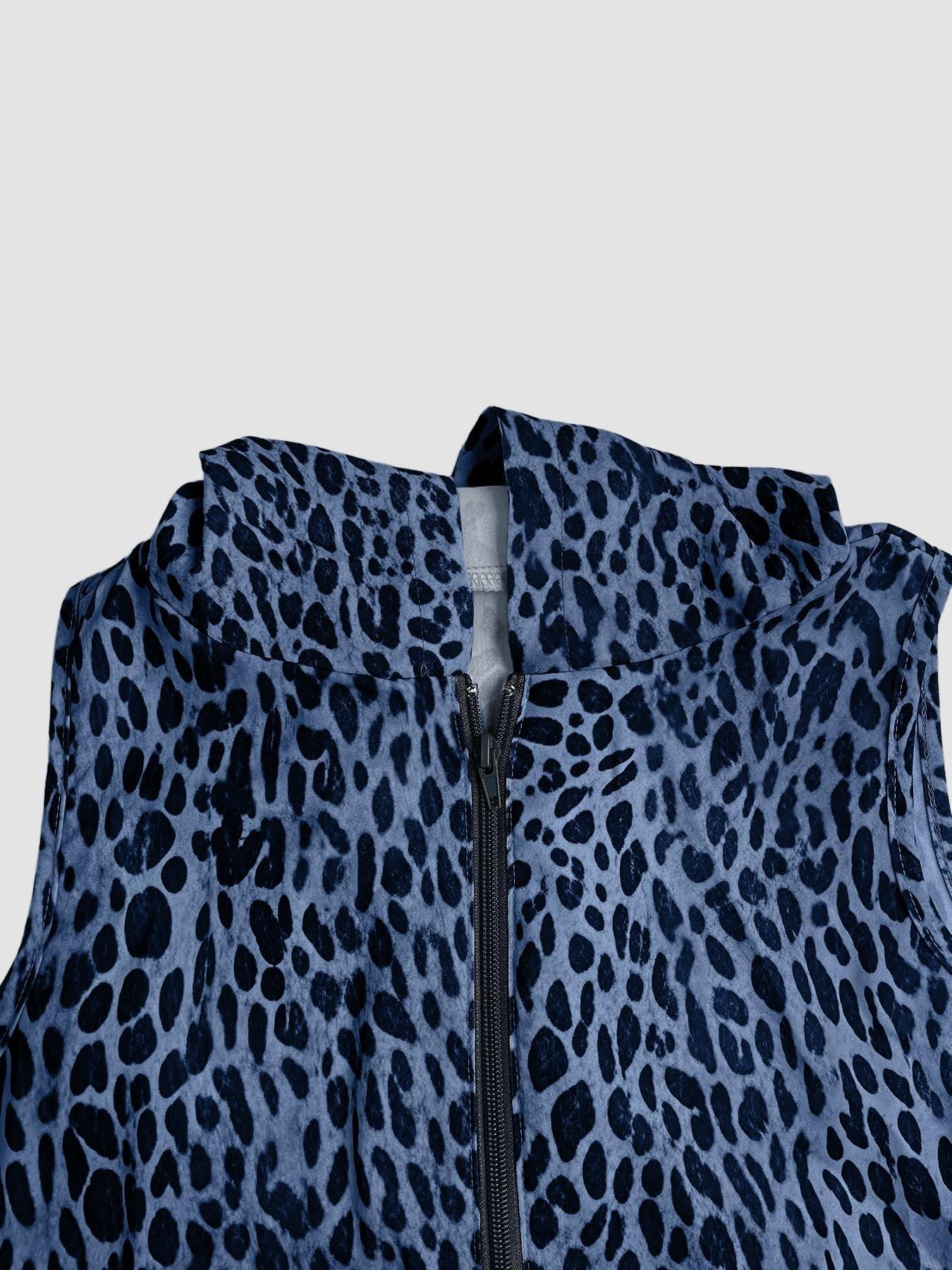 VVZ Women's Summer Leopard Print Hooded Zip-Up Jumpsuit