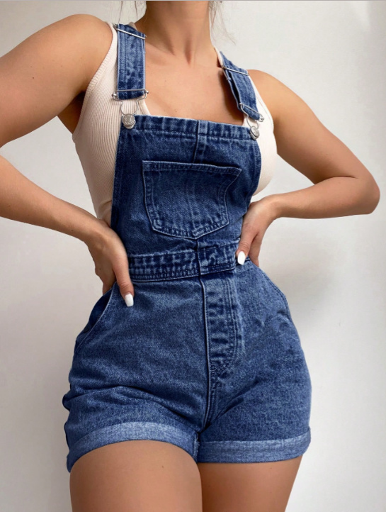 VVZ Vintage light-wash denim open-back overall shorts