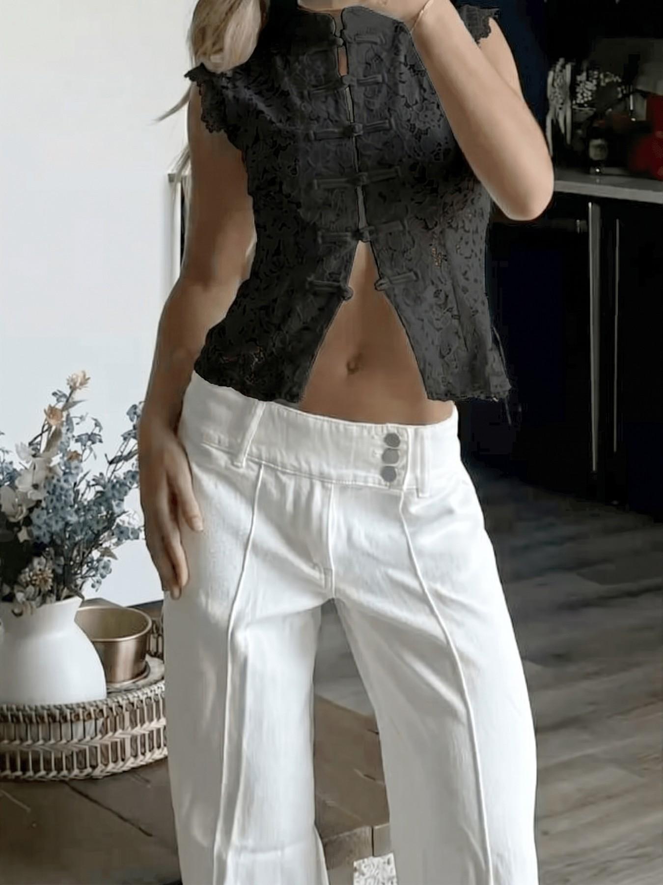 VVZ Women's Summer Lace Stand-Collar Top