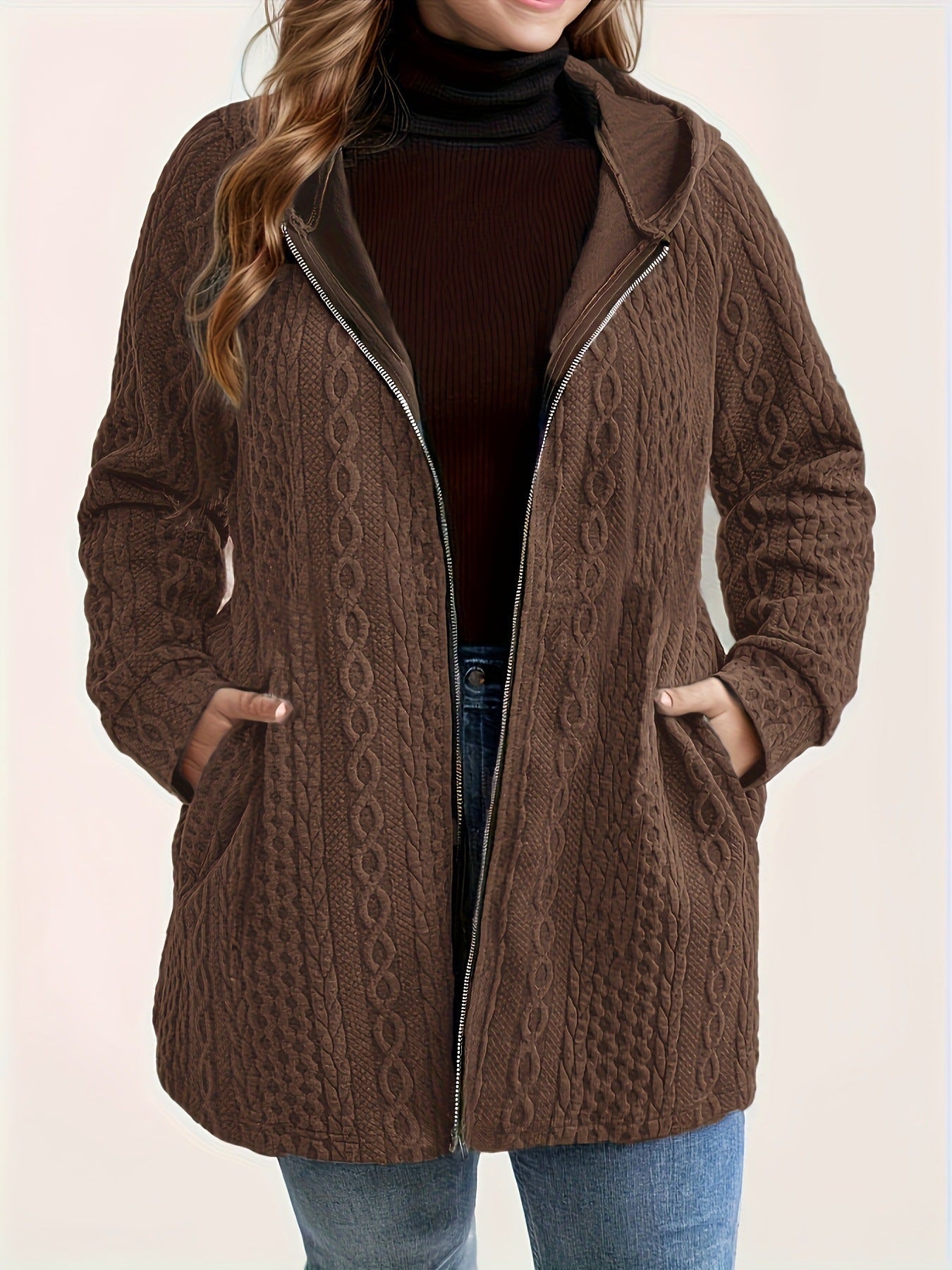 VVZ Plus Size Women's Solid Color Pocket Coat