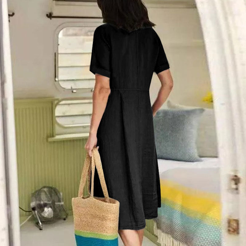 VVZ Women's Mid-Length Cotton-Linen Dress
