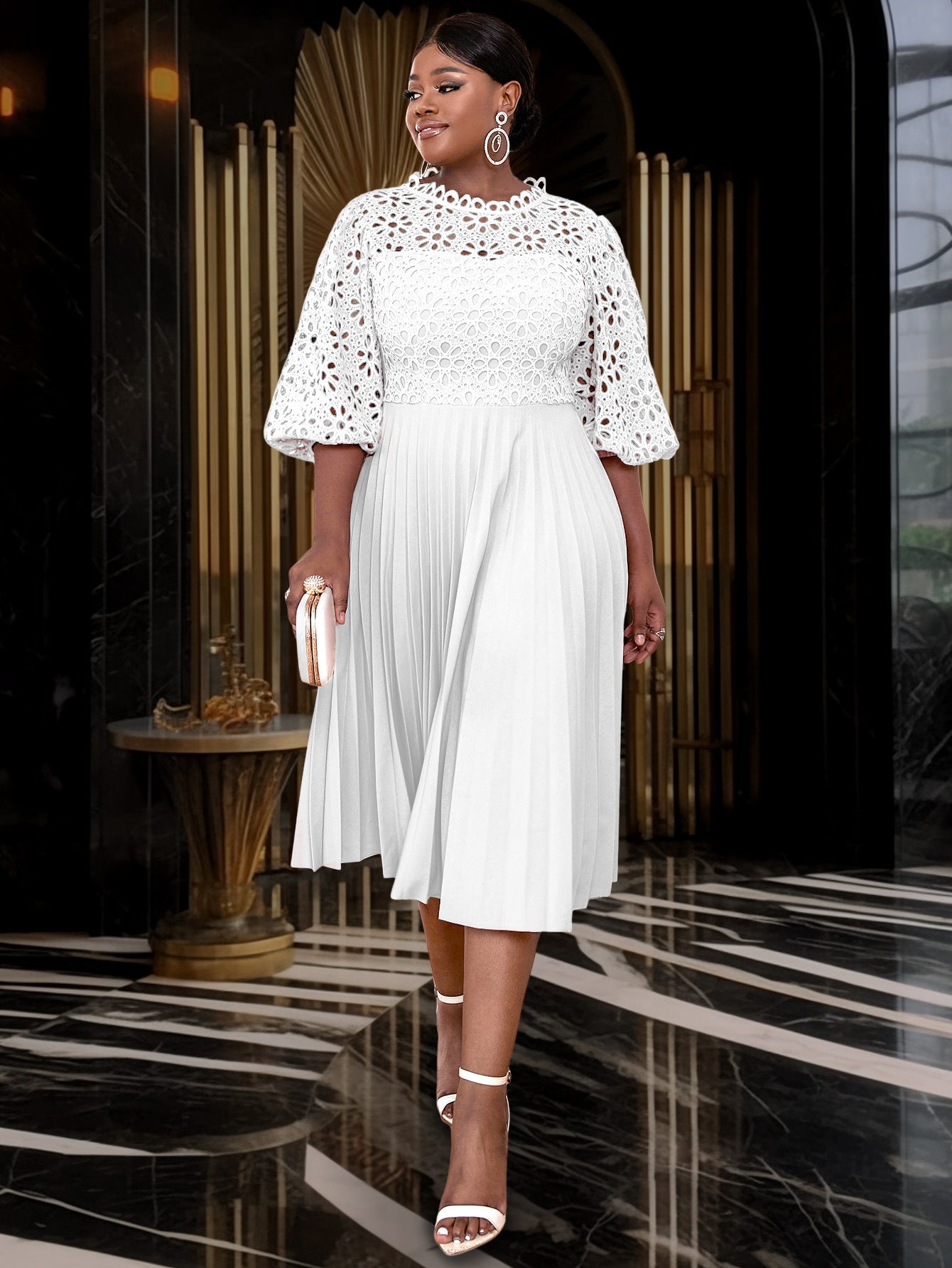VVZ Solid-Color Open-Front Crocheted Lace Shawl Dress