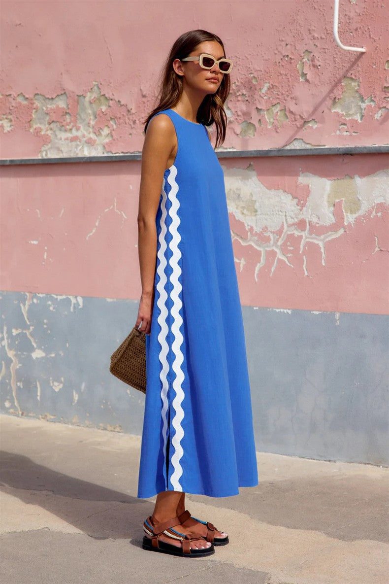 VVZ Casual Sleeveless Deep V-Neck Maxi Dress