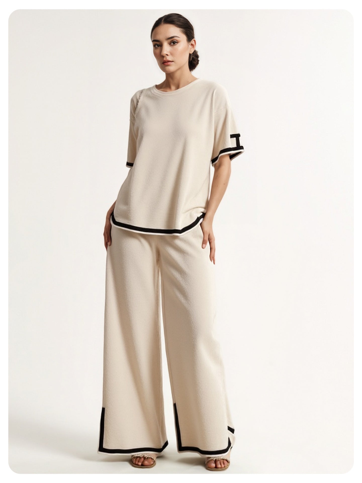 VVZ Soft, Stretchy Knit Top and Wide-Leg Pants