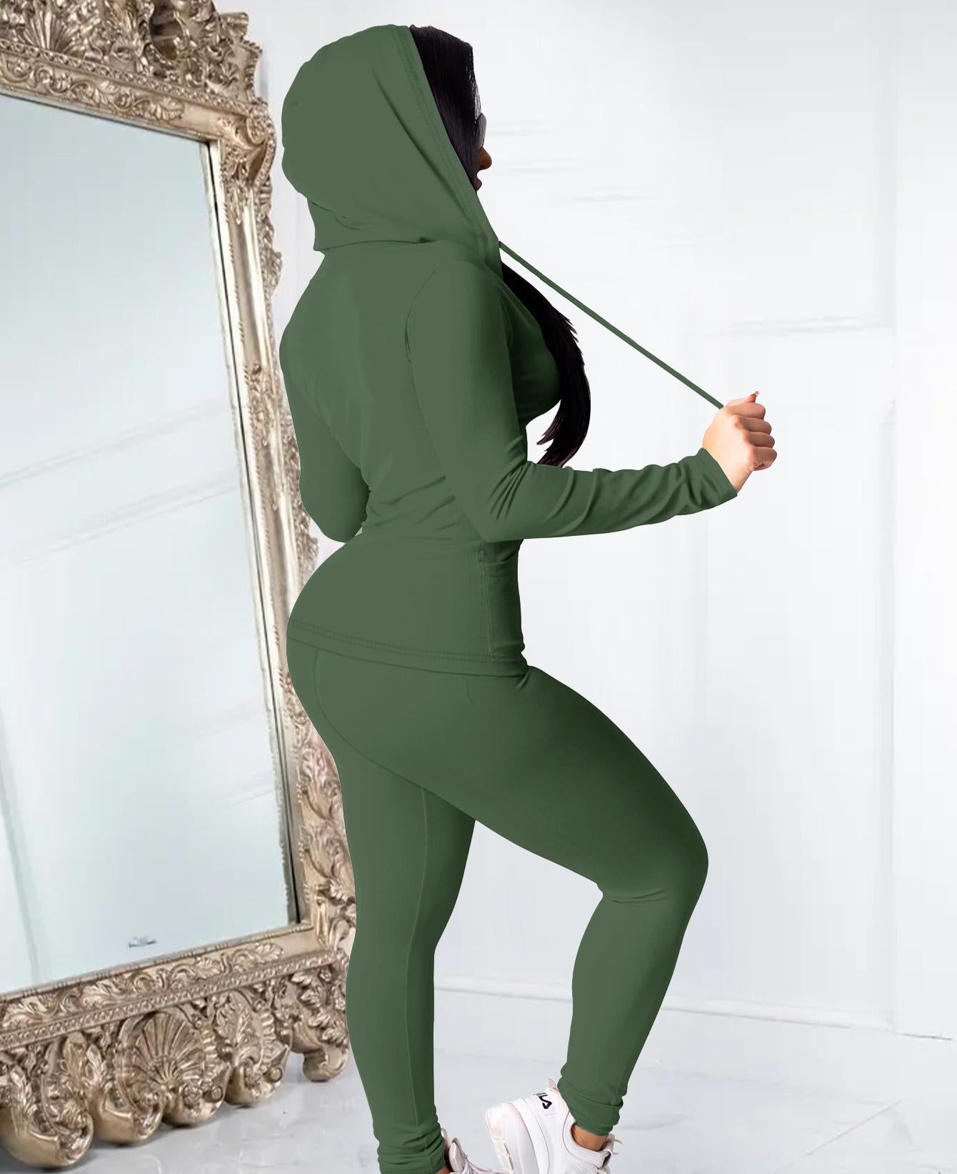 VVZ Women Casual Zip Up Hoodie & Fitness Yoga Jogger Set