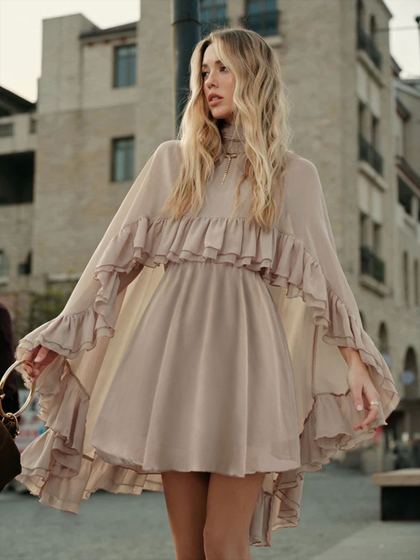 VVZ Semi-Sheer Chiffon Ruffled Dress