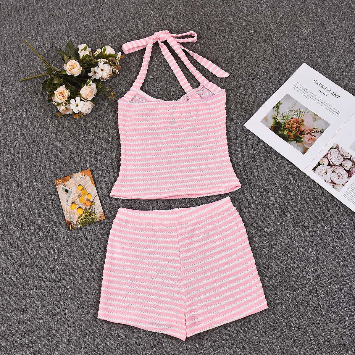 VVZ Textured Striped Halter Top