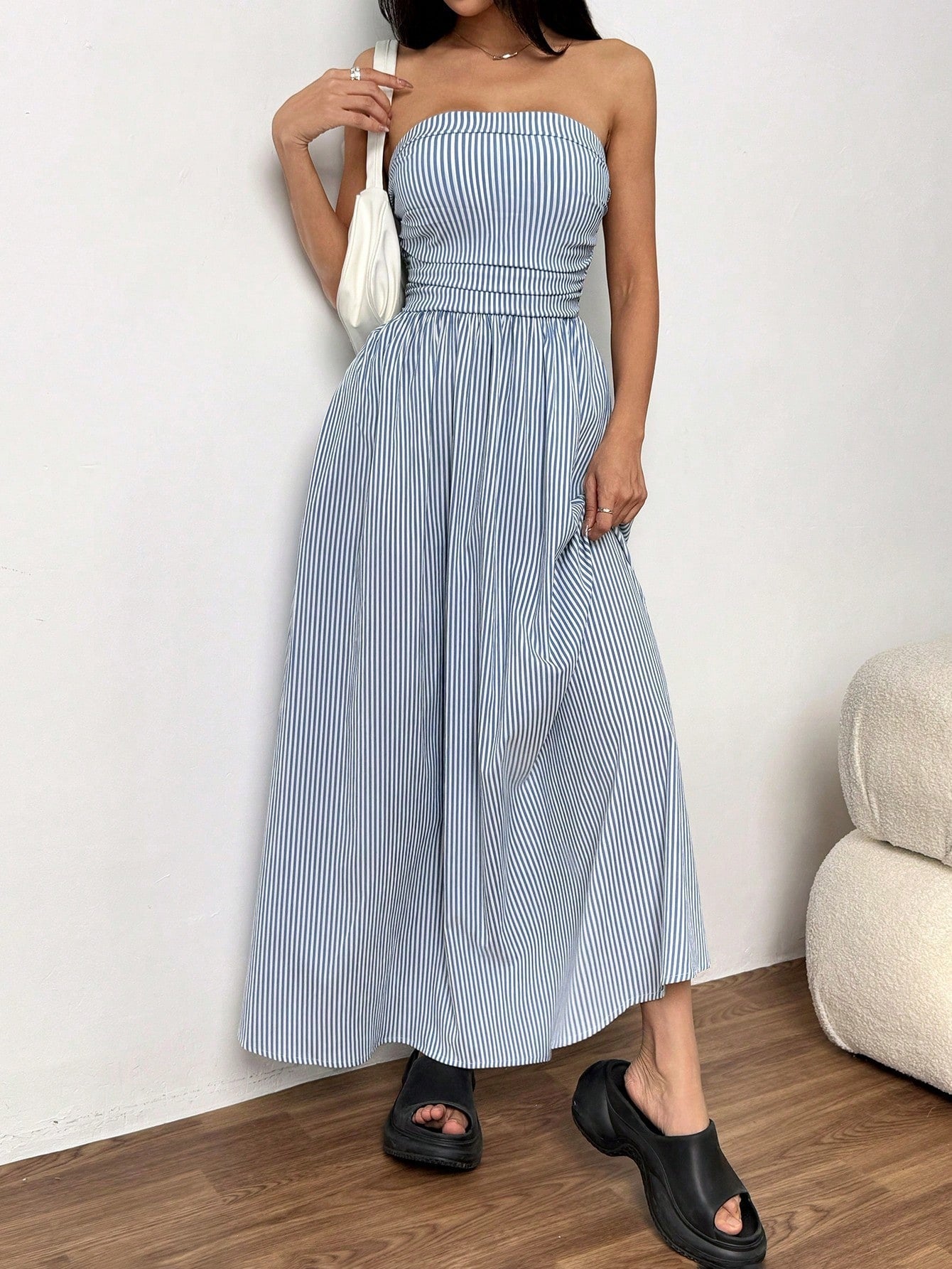 VVZ Women's Striped Strapless Dress