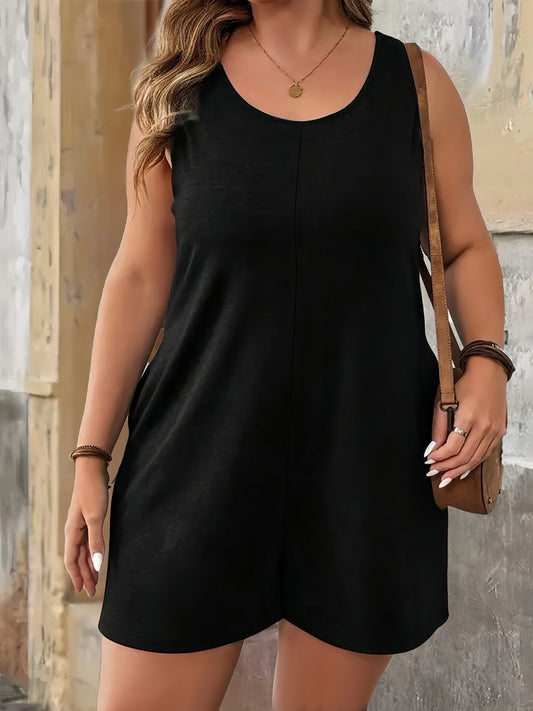 VVZ Solid color sleeveless slim-fit jumpsuit shorts