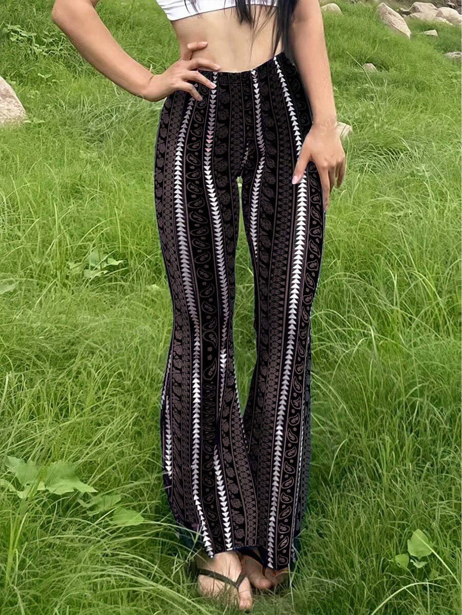 VVZ Women's Geometric Print Flared Knit Pants