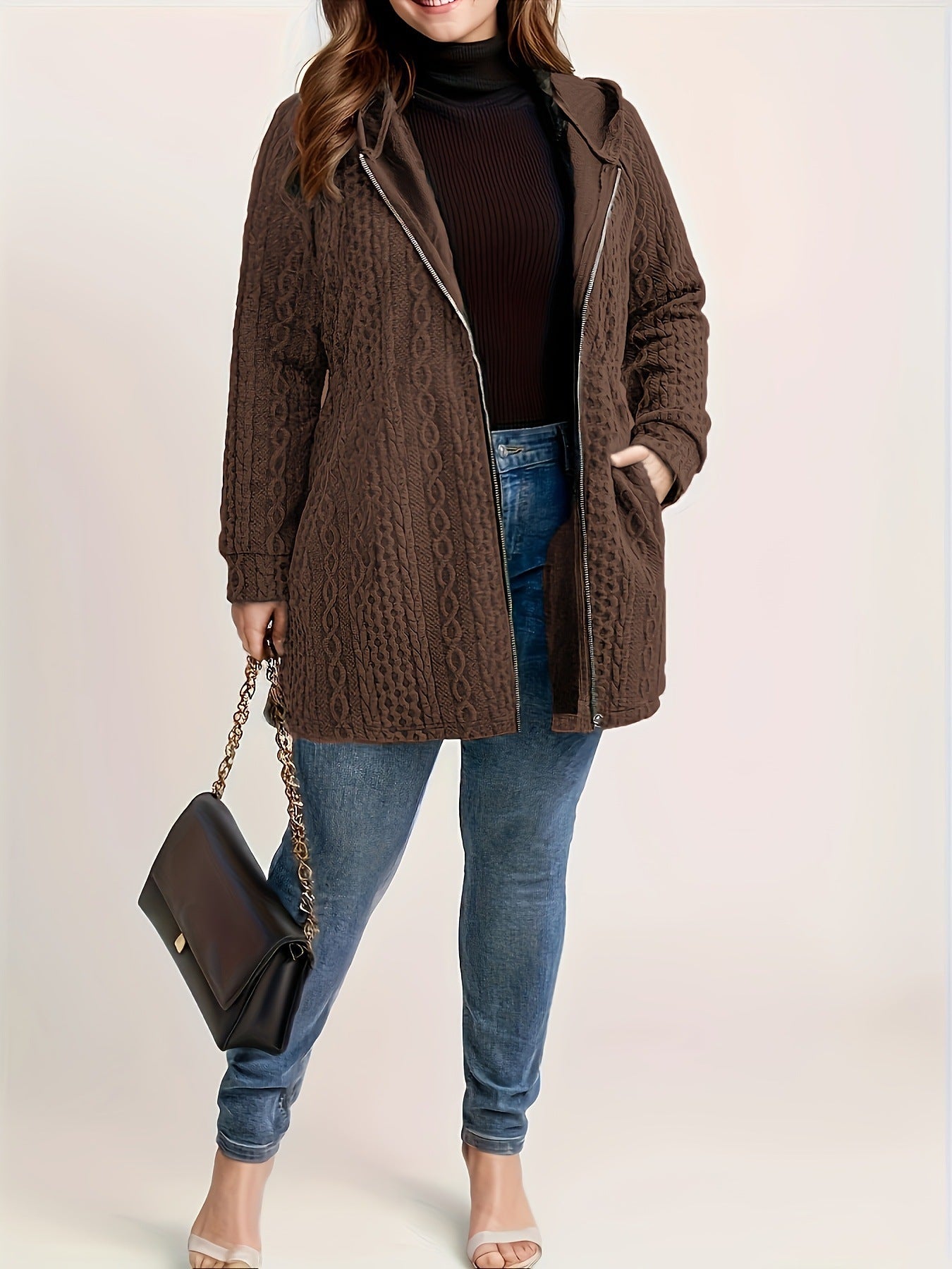 VVZ Plus Size Women's Solid Color Pocket Coat