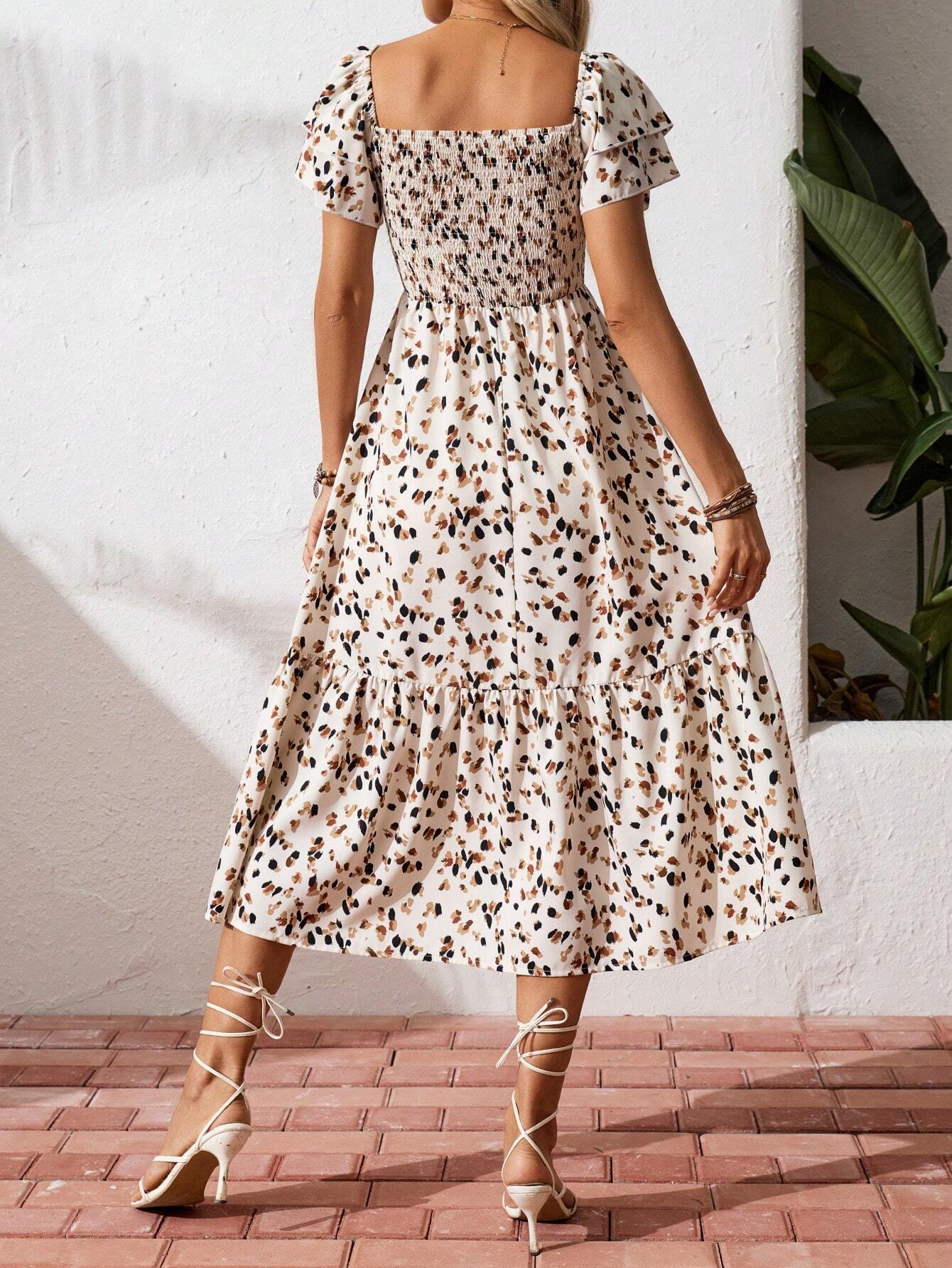 VVZ Women's Casual Printed Ruffle Dress