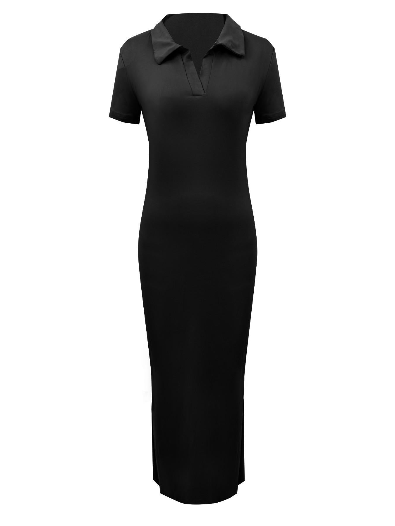 VVZ Women's Solid-Color Slim-Fit Collared Dress