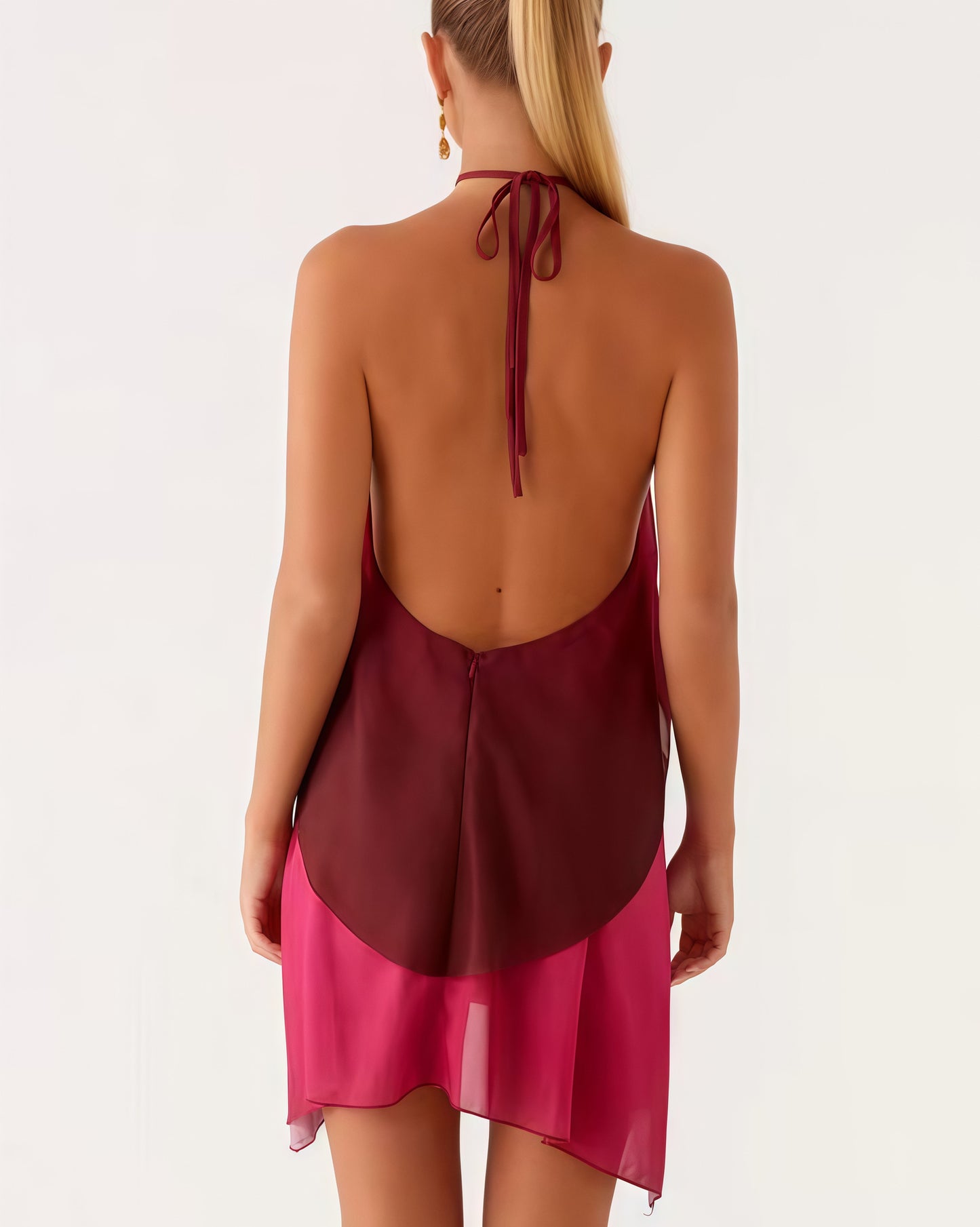 VVZ Loose-Fit Mesh Halter Dress with Gradient Color
