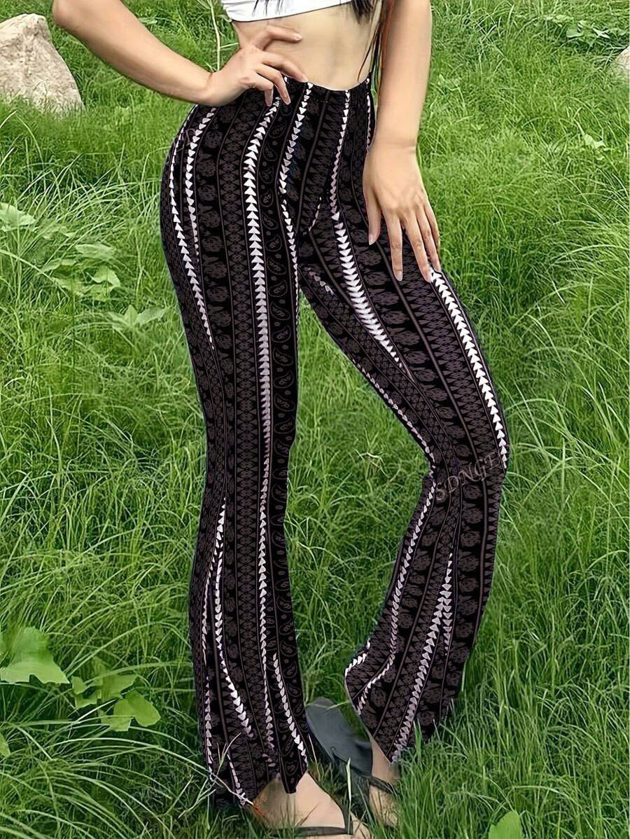 VVZ Women's Geometric Print Flared Knit Pants
