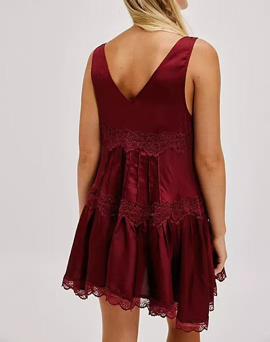 VVZ Boho-style lace-panel camisole mini dress