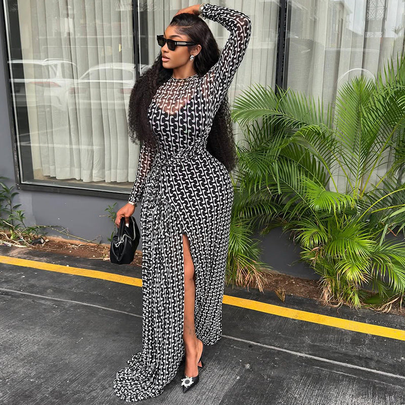VVZ  Women's two-piece geometric print long dress set