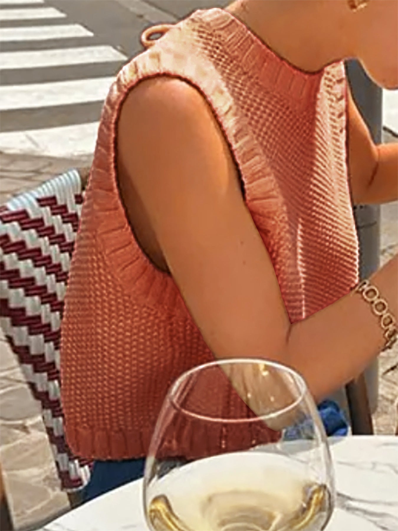 VVZ Women's Solid-Color Sweater Vest with Back Slit and Tie Detail