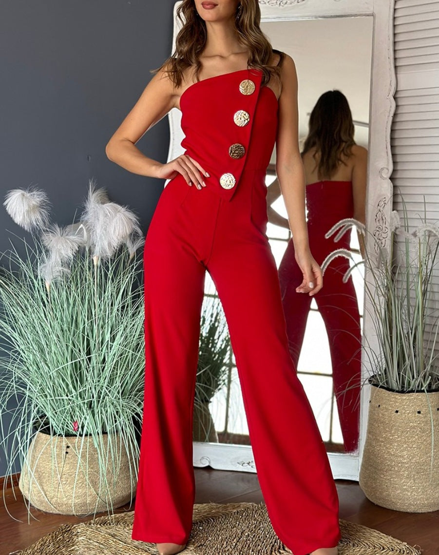 VVZ Women's Sexy Strapless Flared Jumpsuit