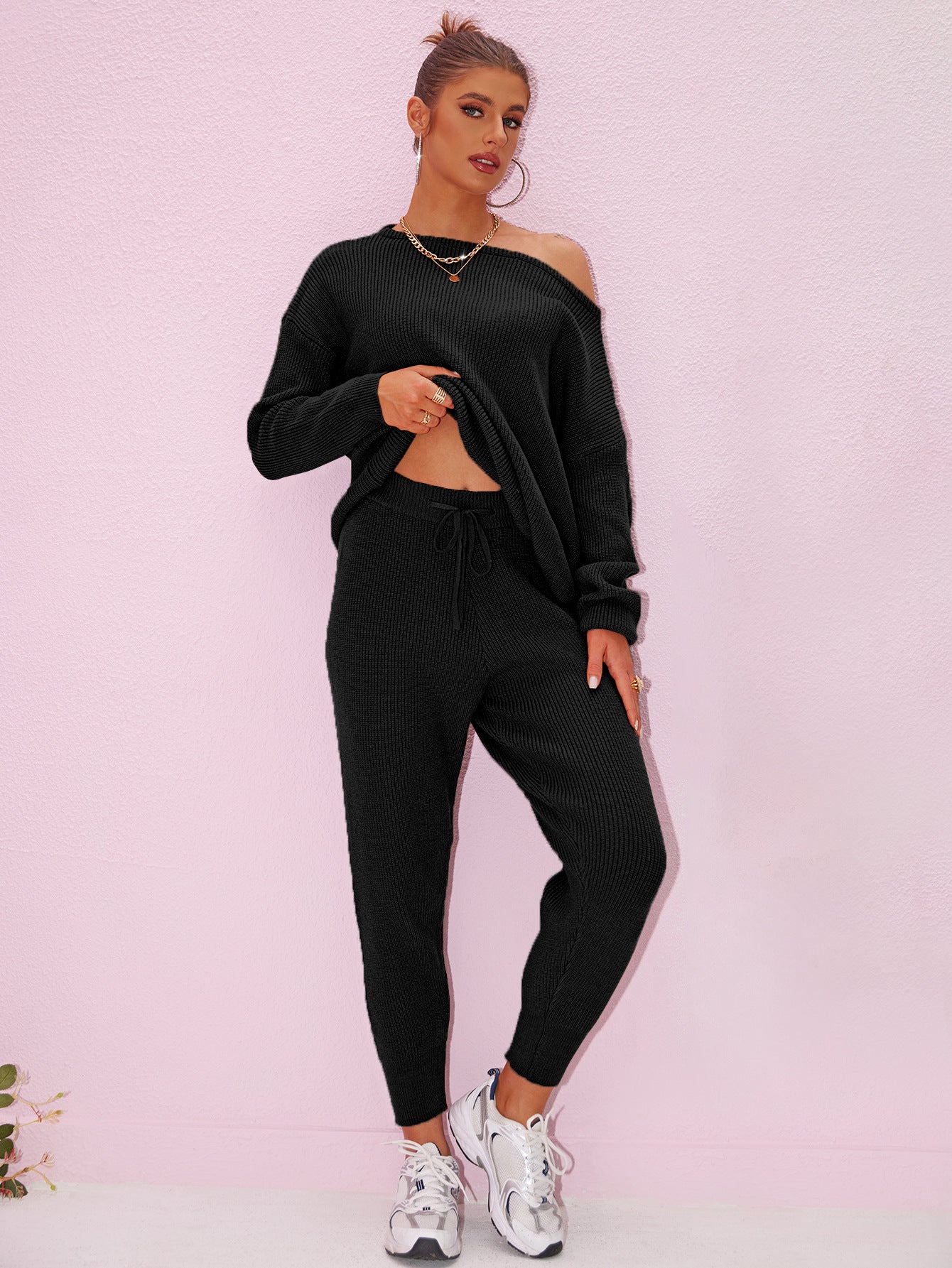 VVZ Women's knitwear set for autumn and winter: loose sweater paired with casual pants
