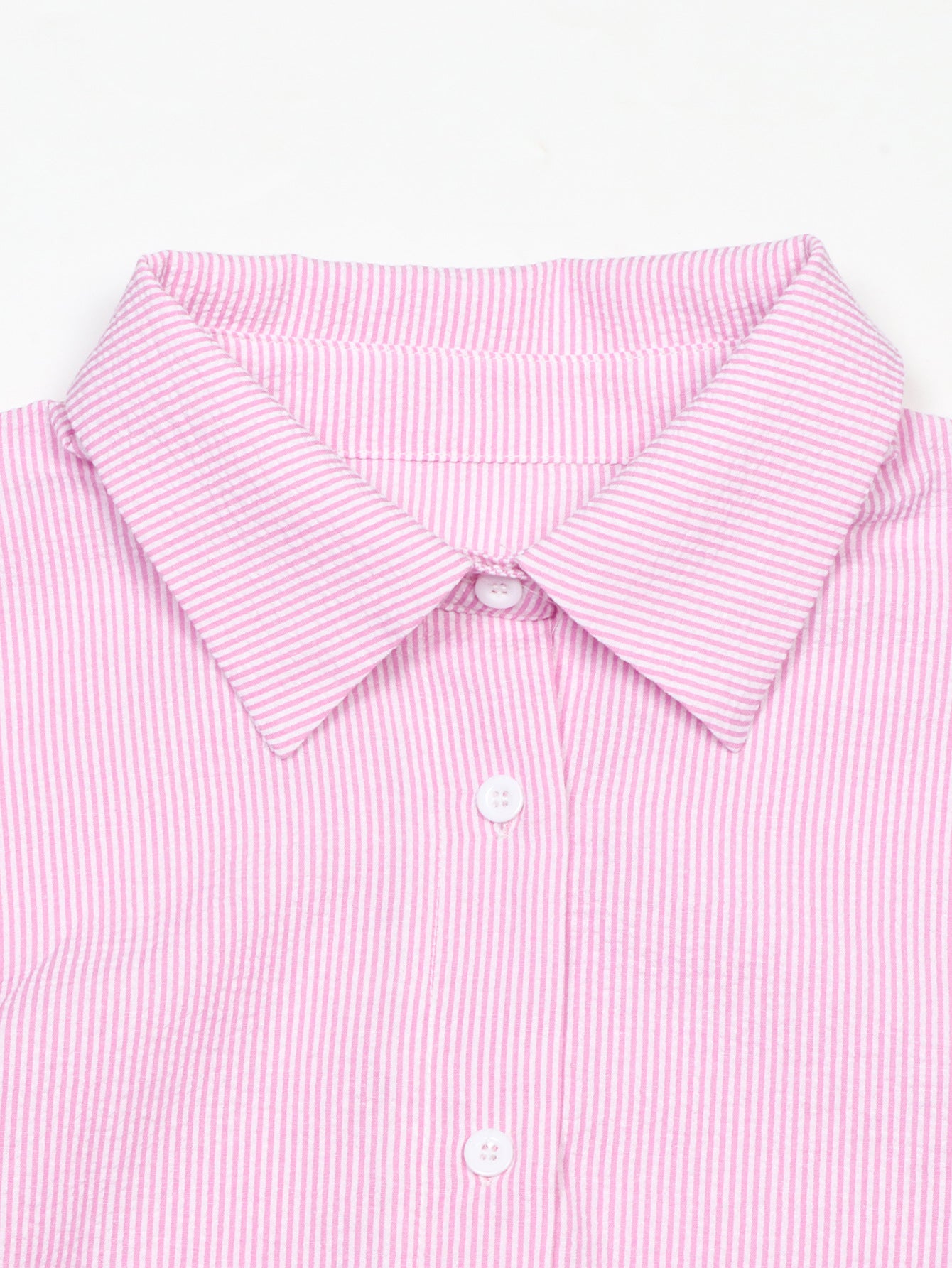 VVZ Striped long-sleeve puff-sleeve ruffled shirt and shorts