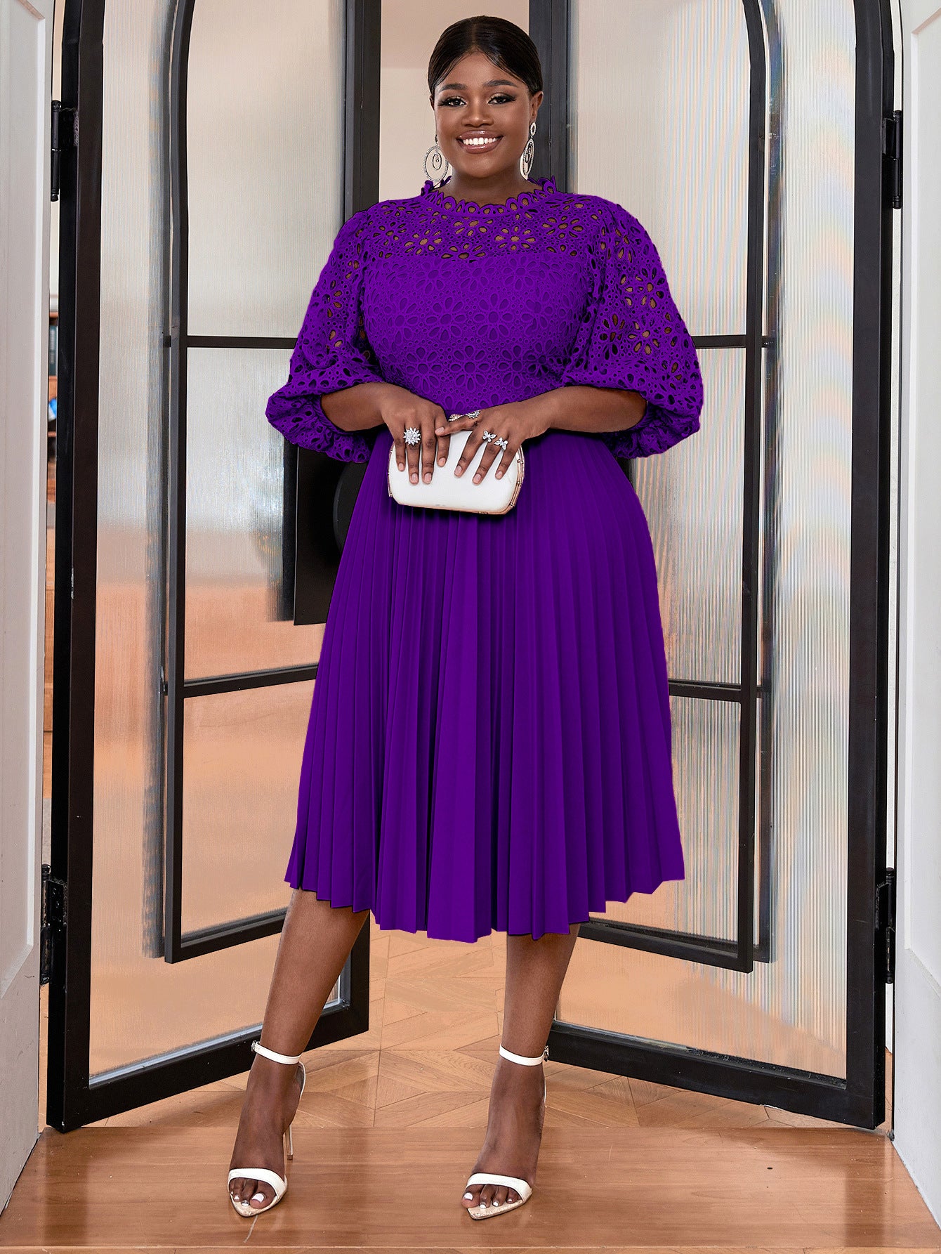 VVZ Solid-Color Open-Front Crocheted Lace Shawl Dress