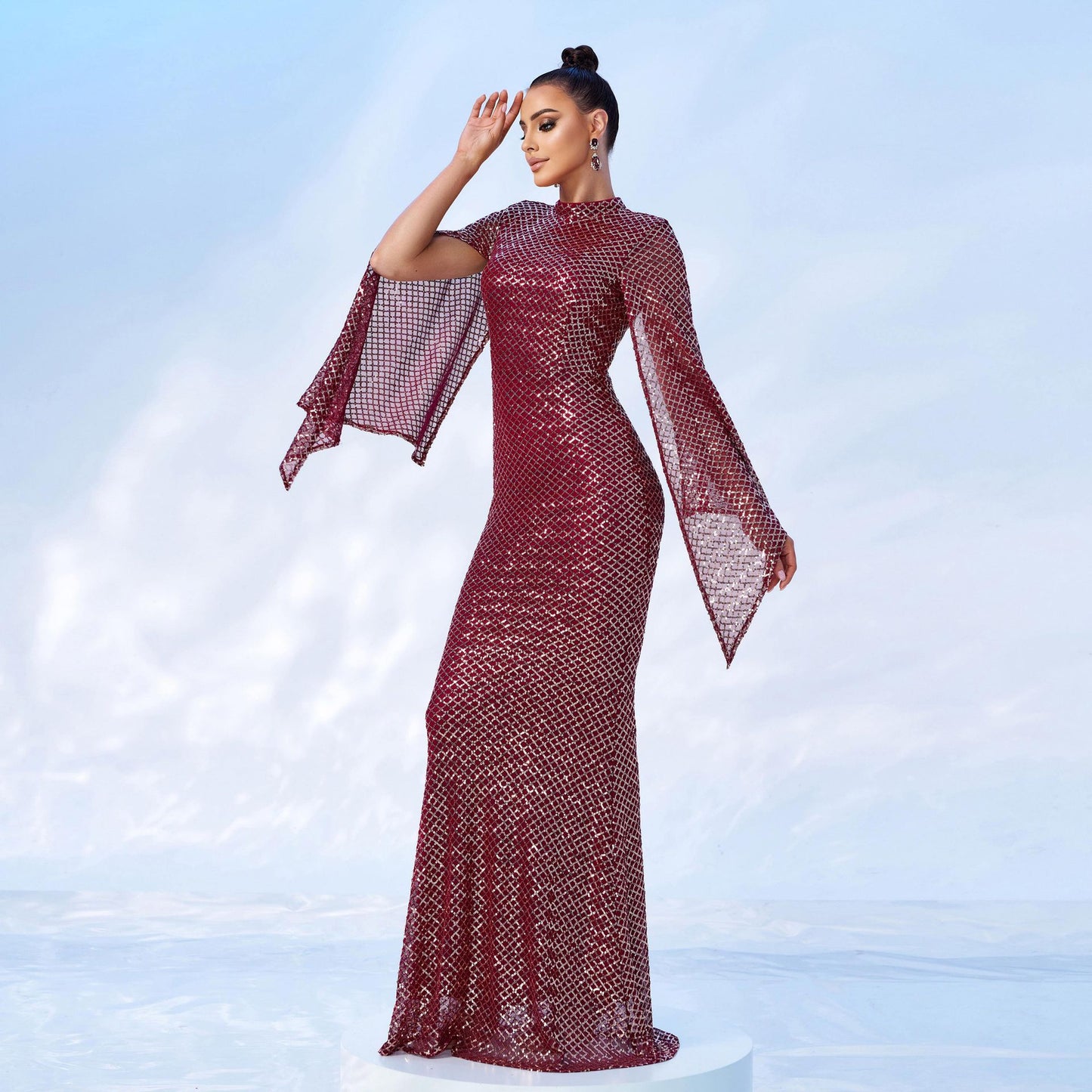 VVZ Women's Long-Sleeve Sexy Long Evening Gown