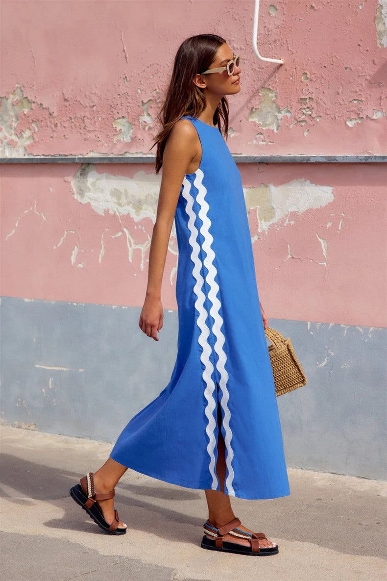 VVZ Casual Sleeveless Deep V-Neck Maxi Dress