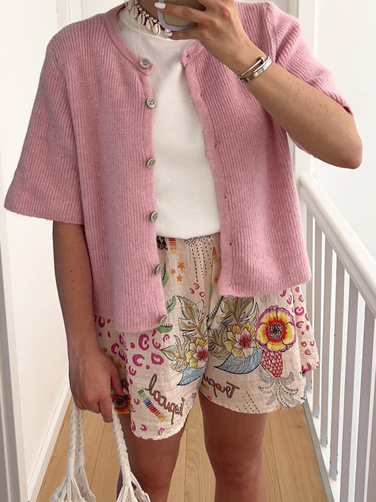 VVZ Women's Short-Sleeve Cardigan Sweater
